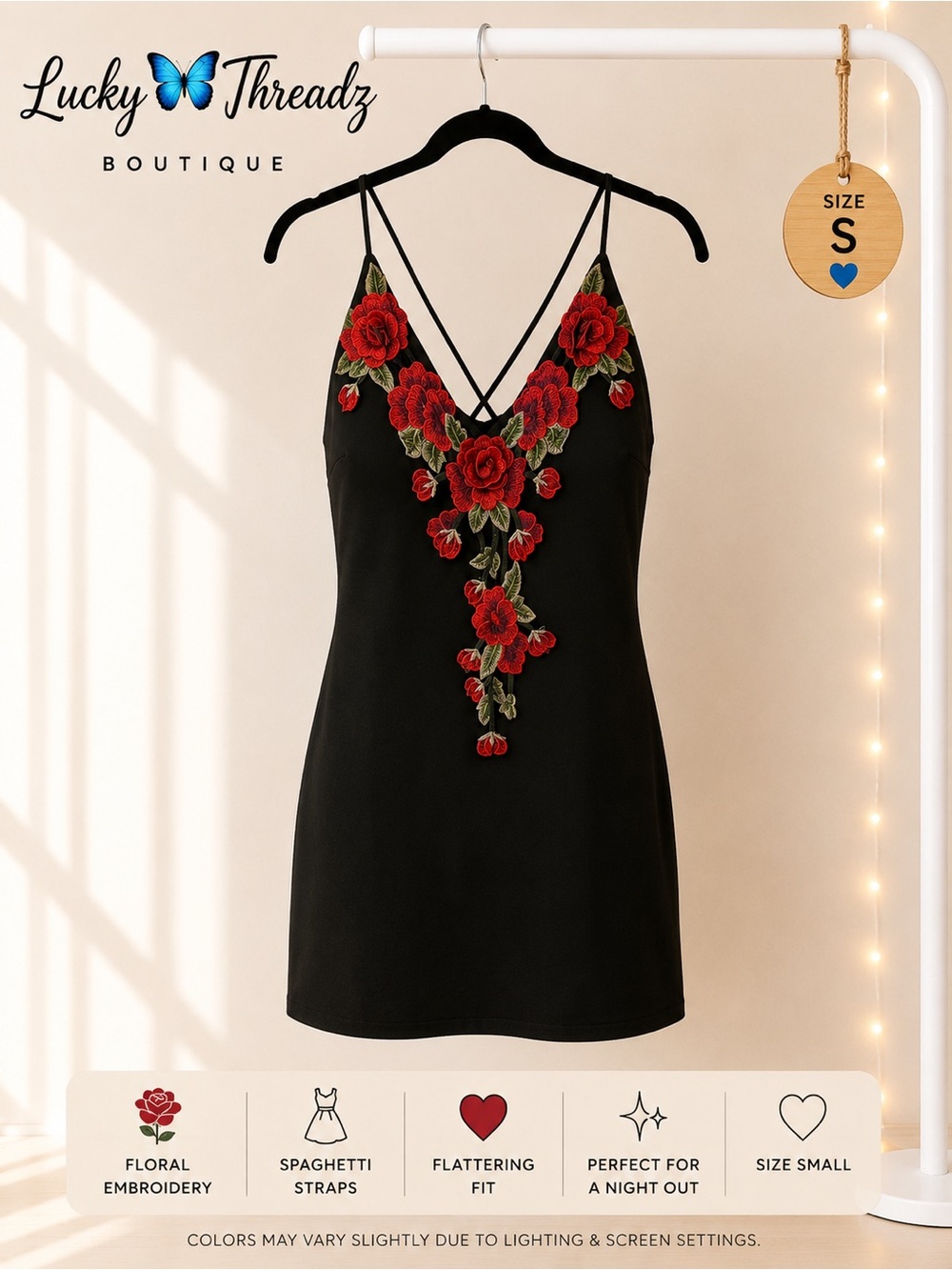 Windsor Black Floral Appliqué Bodycon Mini Dress Small #Homecoming